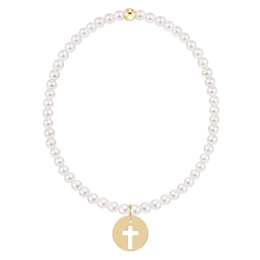 e. newtonClassic Pearl 3mm Bracelet - Blessed Gold Disc - The Lady Ship Boutique