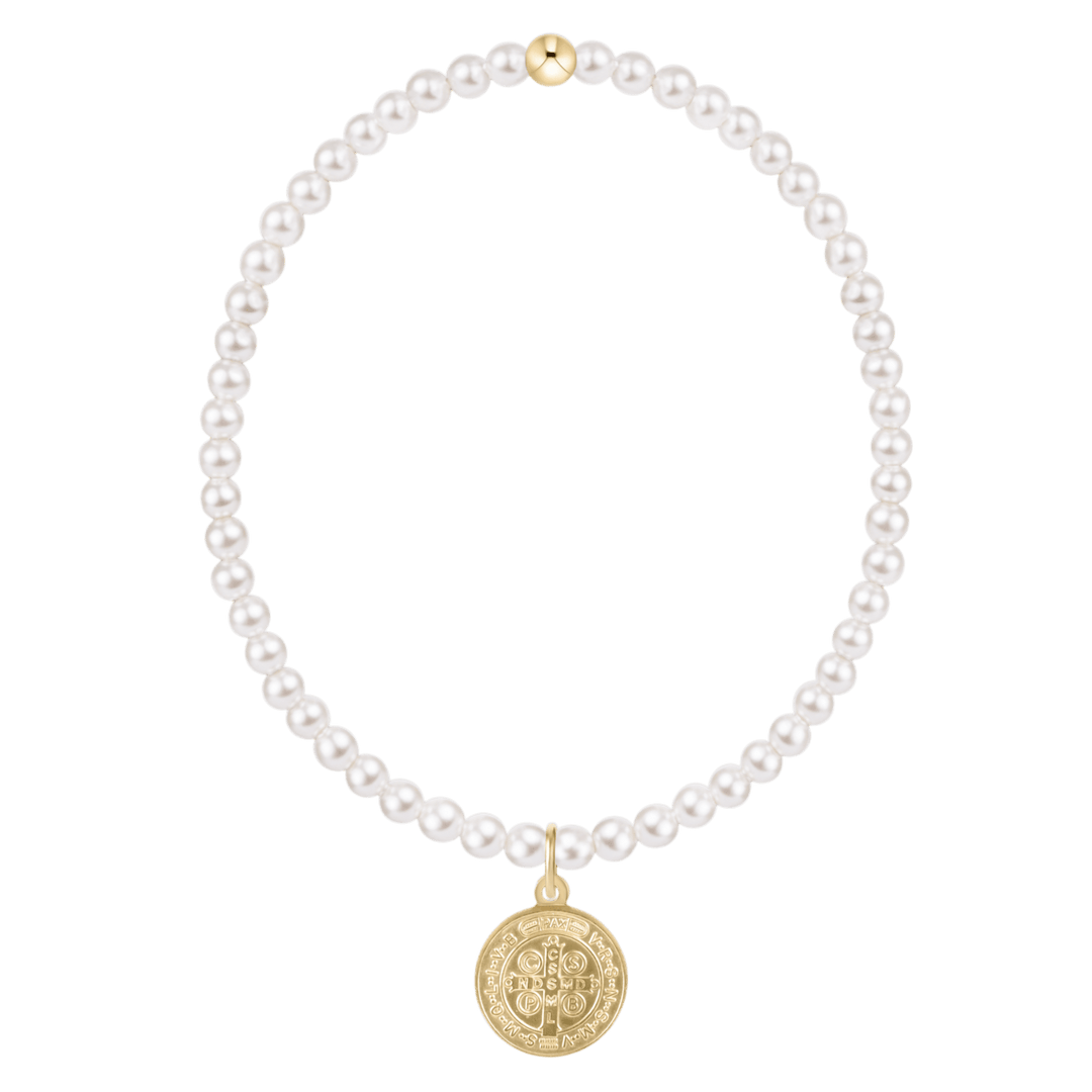 e. newtonClassic Pearl 3mm Bracelet - Blessing Gold Disc - The Lady Ship Boutique