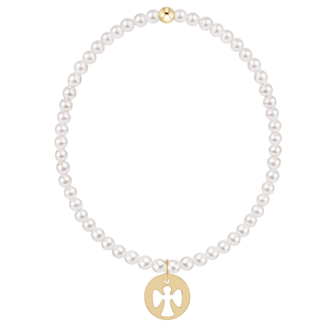 e. newtonClassic Pearl 3mm Bracelet - Guardian Angel Gold Disc - The Lady Ship Boutique