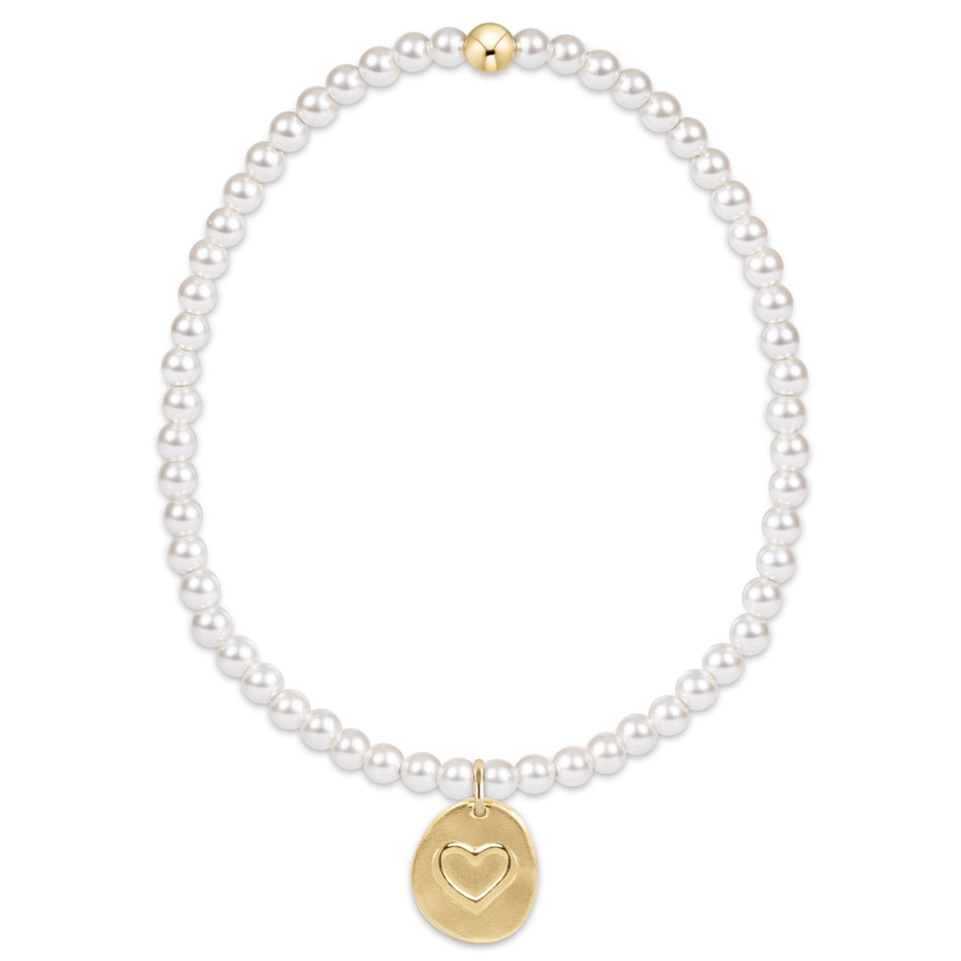 e. newtonClassic Pearl 3mm Bracelet - Inspire Love Small Gold Disc - The Lady Ship Boutique