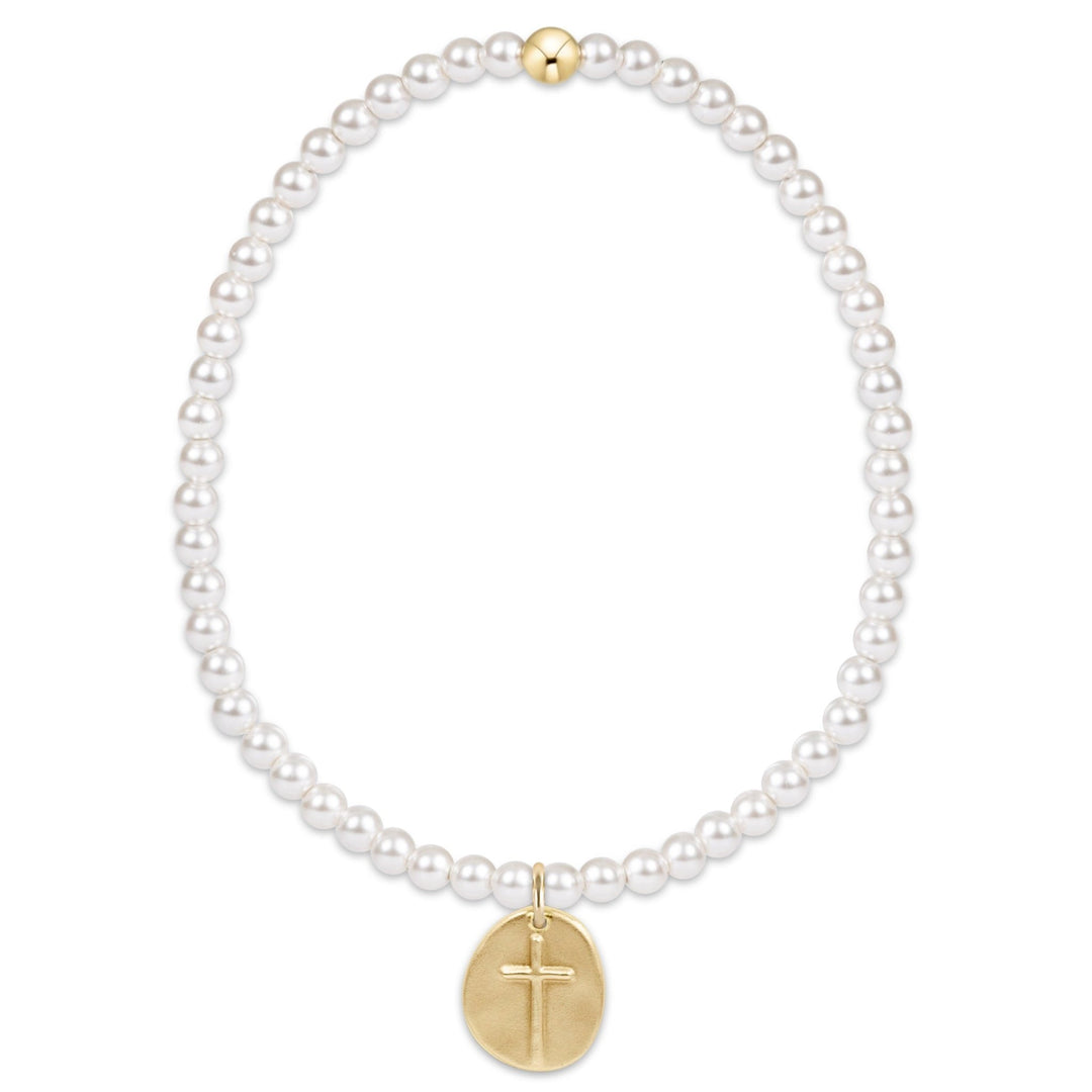 e. newtonClassic Pearl 3mm Bracelet - Inspire Small Gold Disc - The Lady Ship Boutique