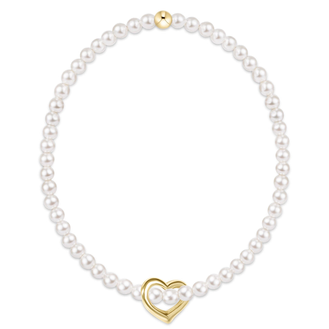 e. newtonClassic Pearl 3mm Bracelet - Love Gold Charm - The Lady Ship Boutique