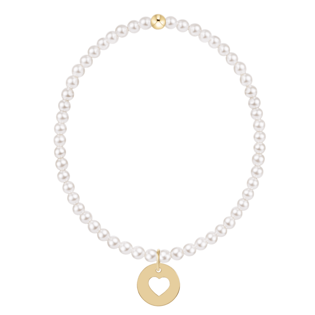 e. newtonClassic Pearl 3mm Bracelet - Love Gold Disc - The Lady Ship Boutique