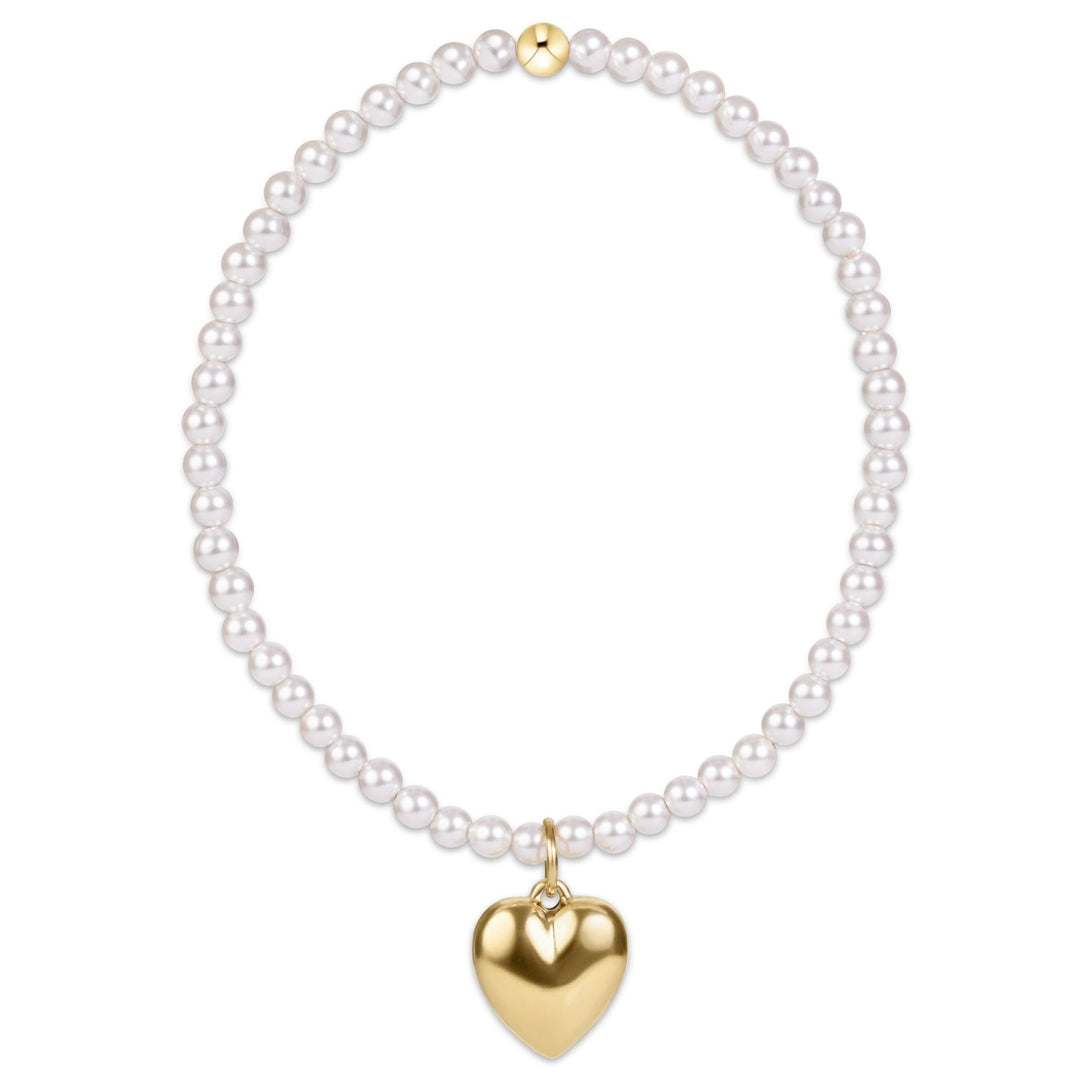 e. newtonClassic Pearl 3mm Bracelet - Love Plush Gold Charm - The Lady Ship Boutique