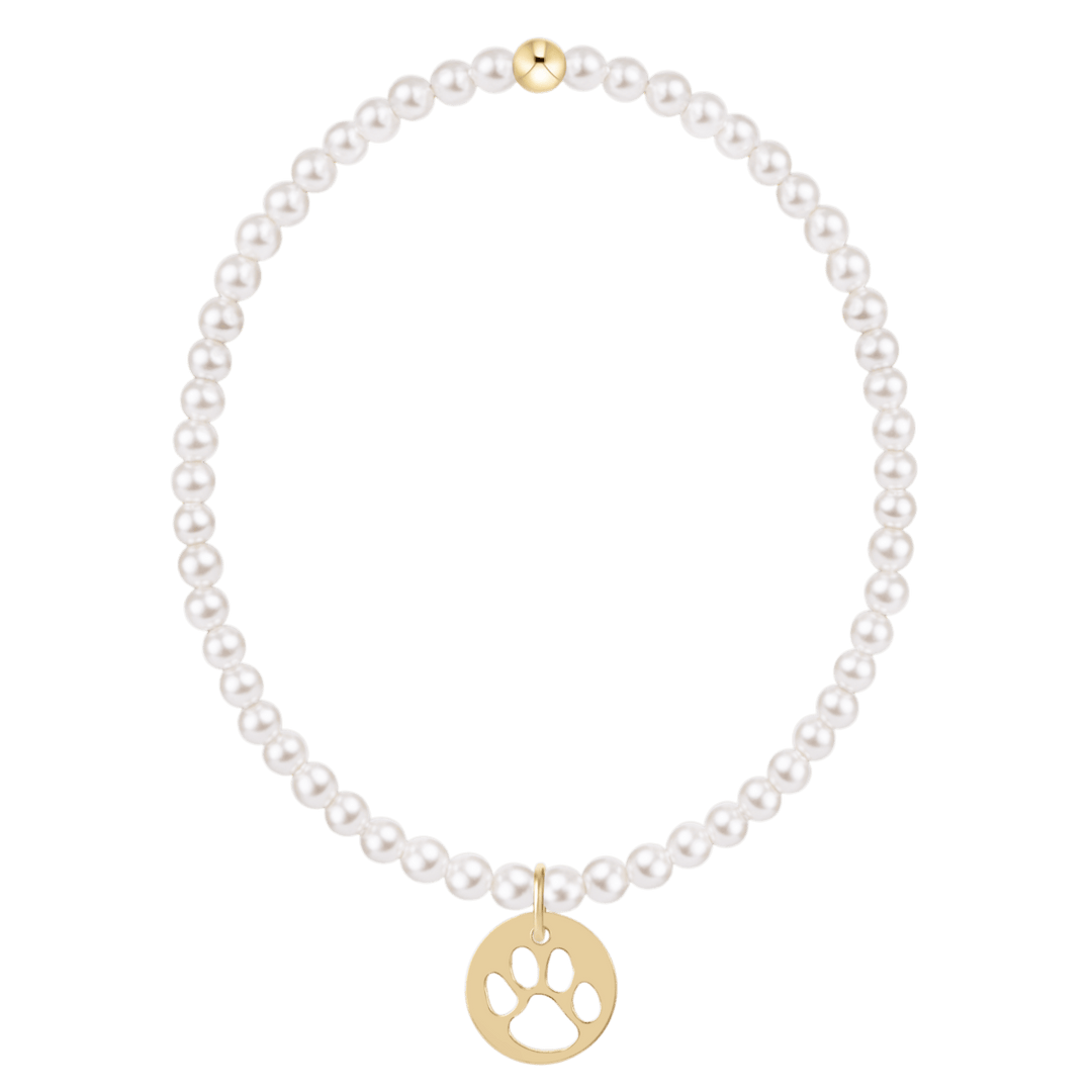 e. newtonClassic Pearl 3mm Bracelet - Paw Print Gold Disc - The Lady Ship Boutique