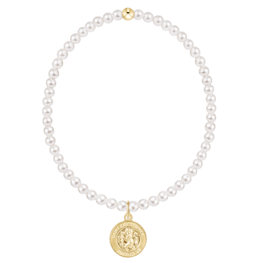e. newtonClassic Pearl 3mm Bracelet - Protection Gold Disc - The Lady Ship Boutique